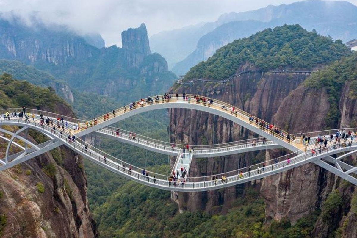 Made from transparent glass this double deck bridge in China looks so scary that netizens thought it was fake and just ‘too crazy to even exist’
