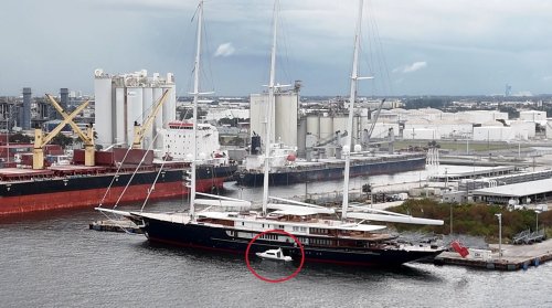 Moored next to massive oil tankers, Jeff Bezos’ $500 million Koru superyacht is being guarded round the clock by a sheriff’s boat at the Fort Lauderdale seaport. The VIP security will offer relief to Bezos after eco-activists spray painted Walmart heiress Nancy Walton’s superyacht.