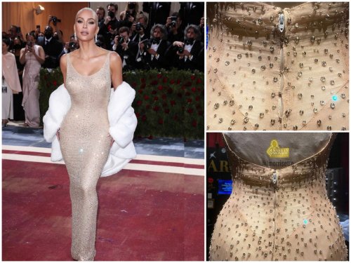 Viral pictures reveal the severe damage done to the iconic Marilyn Monroe dress that billionaire Kim Kardashian loaned to wear at the Met Gala – Some crystals are hanging by a thread and many are missing.