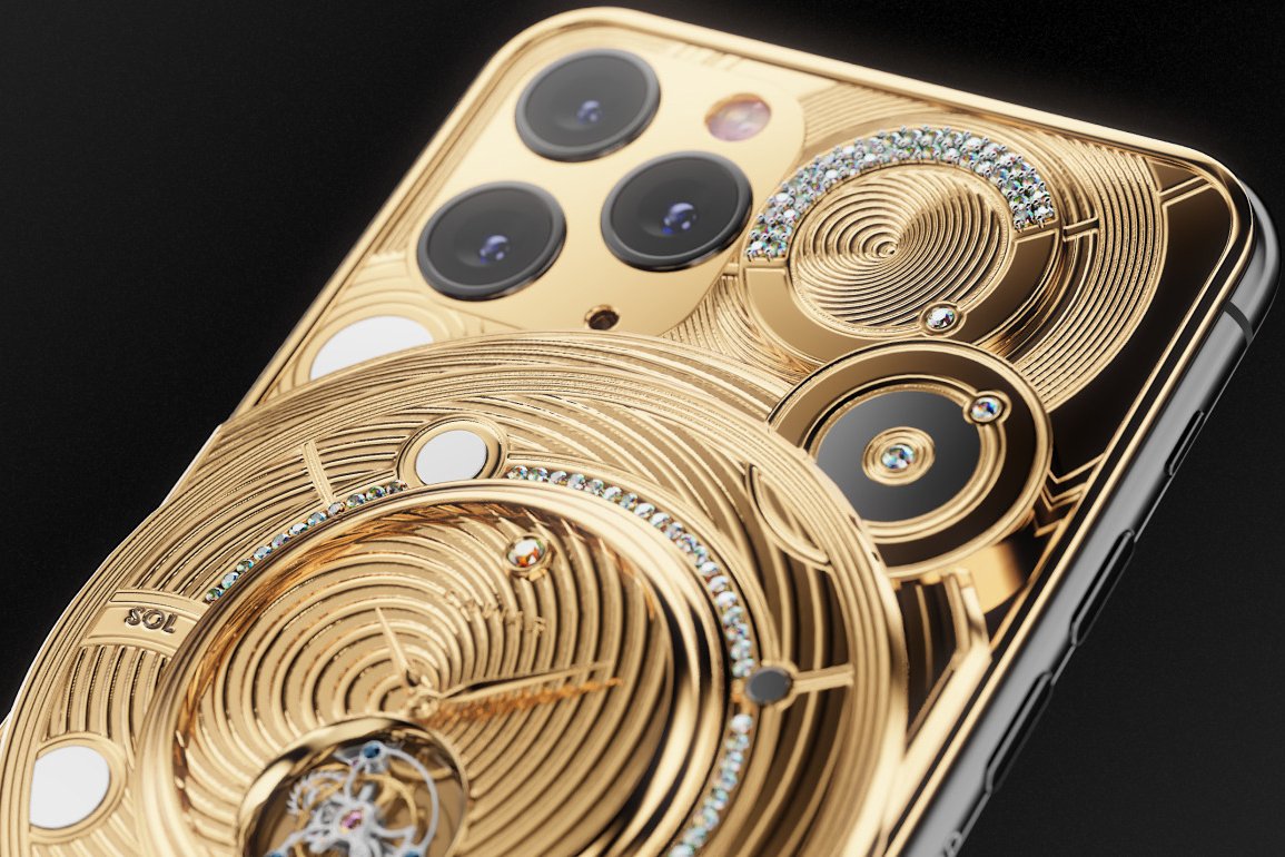 This gold-encrusted one-off iPhone 11 Pro by Caviar costs $70,000 and has a mechanical watch on the back