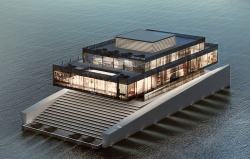 Inspired by Lego bricks could this megayacht the most luxurious in the world? Its vertically stacked levels are made of glass and offer breathtaking views of the ocean from all sides. It features multiple swimming pools, glass elevators, wine cellar and a kids area.