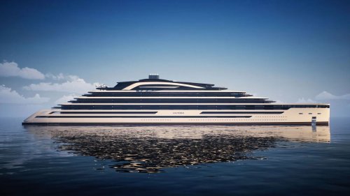 Why buy a superyacht when you can permanently live on a megayacht twice the size of Jeff Bezos’ Koru? This 1063-foot long Goliath will feature 132 cabins, multiple swimming pools, world-renowned chefs, a wine cellar, submersibles, and a well-equipped medical facility.
