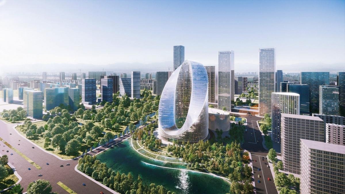 China's largest smartphone manufacturer is building a grand loop shaped tower in Hangzhou and its a brilliant match of architecture and typography - Luxurylaunches