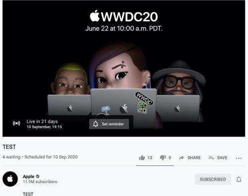 Apple Sparks Speculation About September 10 Event With YouTube Livestream Test