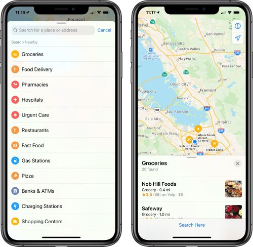 Apple Maps Focuses on Groceries, Food Delivery, Pharmacies and Hospitals When Searching