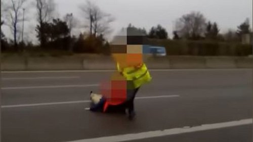 VIDEO: Polizist zieht Aktivistin von A9 - bevor sie sich festkleben kann