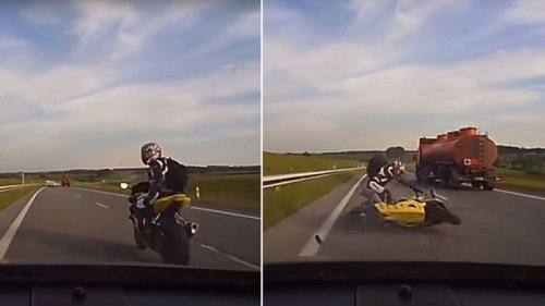Dashcam-Video: Motorradfahrer bremst Pkw auf Autobahn aus - keine gute Idee!
