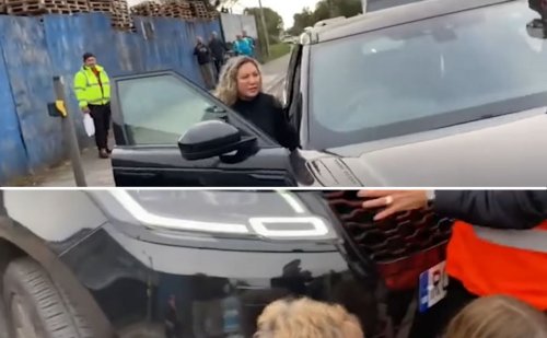 "Mein Sohn muss zur Schule": Frau schiebt Klima-Aktivisten mit SUV zur Seite