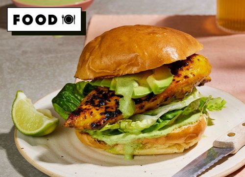 Turmeric chicken burgers with avocado and lime and chilli mayo recipe