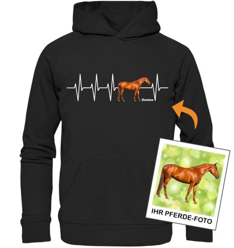Herzschlag Pferd mit Foto - Personalisiertes Bio-Hoodie für Damen und Herren