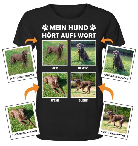 Mein Hund hört aufs Wort mit Foto – Personalisiertes Bio-T-Shirt für Herren