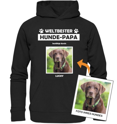 Weltbester Hunde-Papa mit Foto – Personalisiertes Bio-Hoodie für Herren