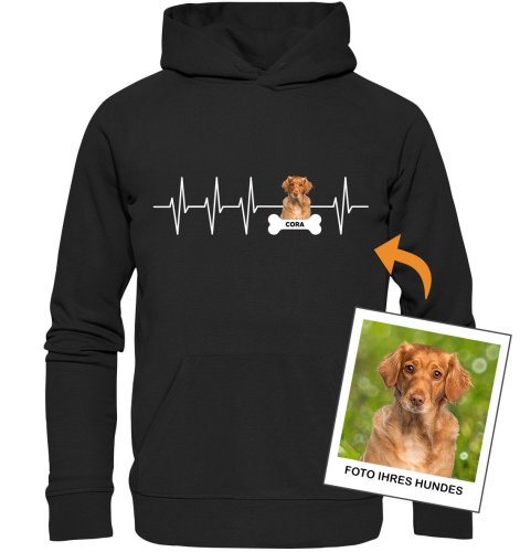Herzschlag Hund mit Foto – Personalisiertes Bio-Hoodie für Damen und Herren
