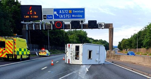 Drink driving arrest as campervan overturns on M60 causing traffic chaos