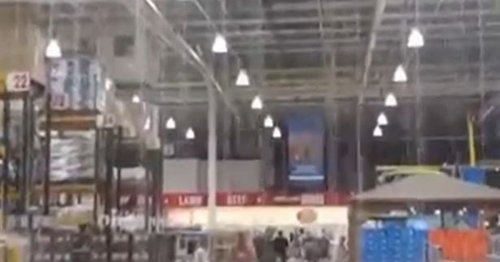 Moment water pours through ceiling of Costco at Trafford Park as ...