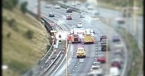 Fire crews race to the M62 after car bursts into flames