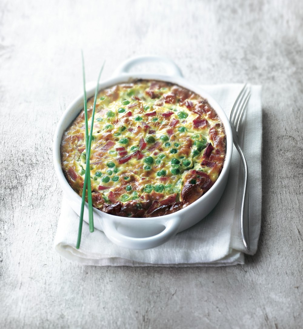 Petits clafoutis aux petits pois, Boursin et jambon
