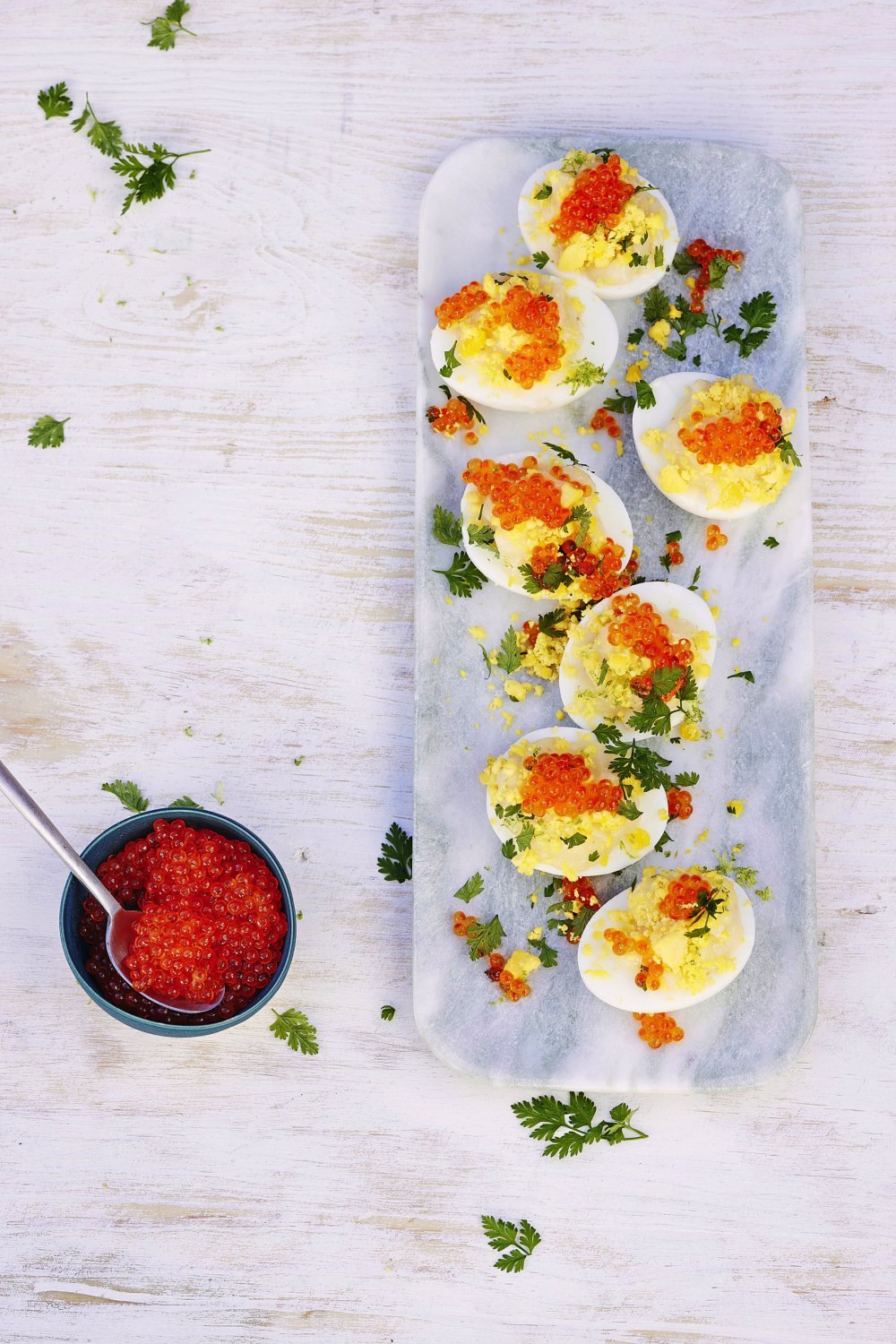 Oeufs mimosa aux oeufs de truite