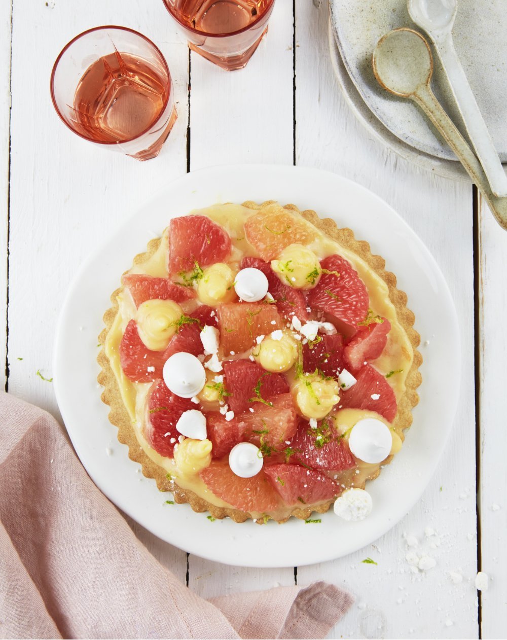Tarte crémeuse au pamplemousse rose