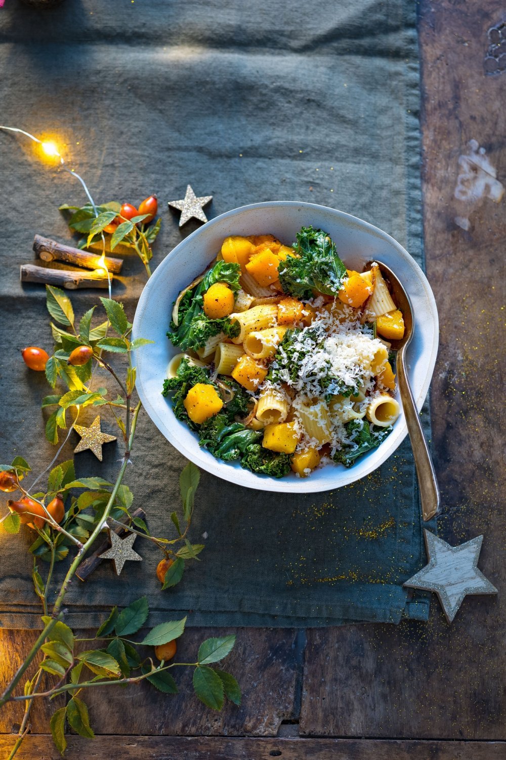 Pâtes au chou kale et au potiron