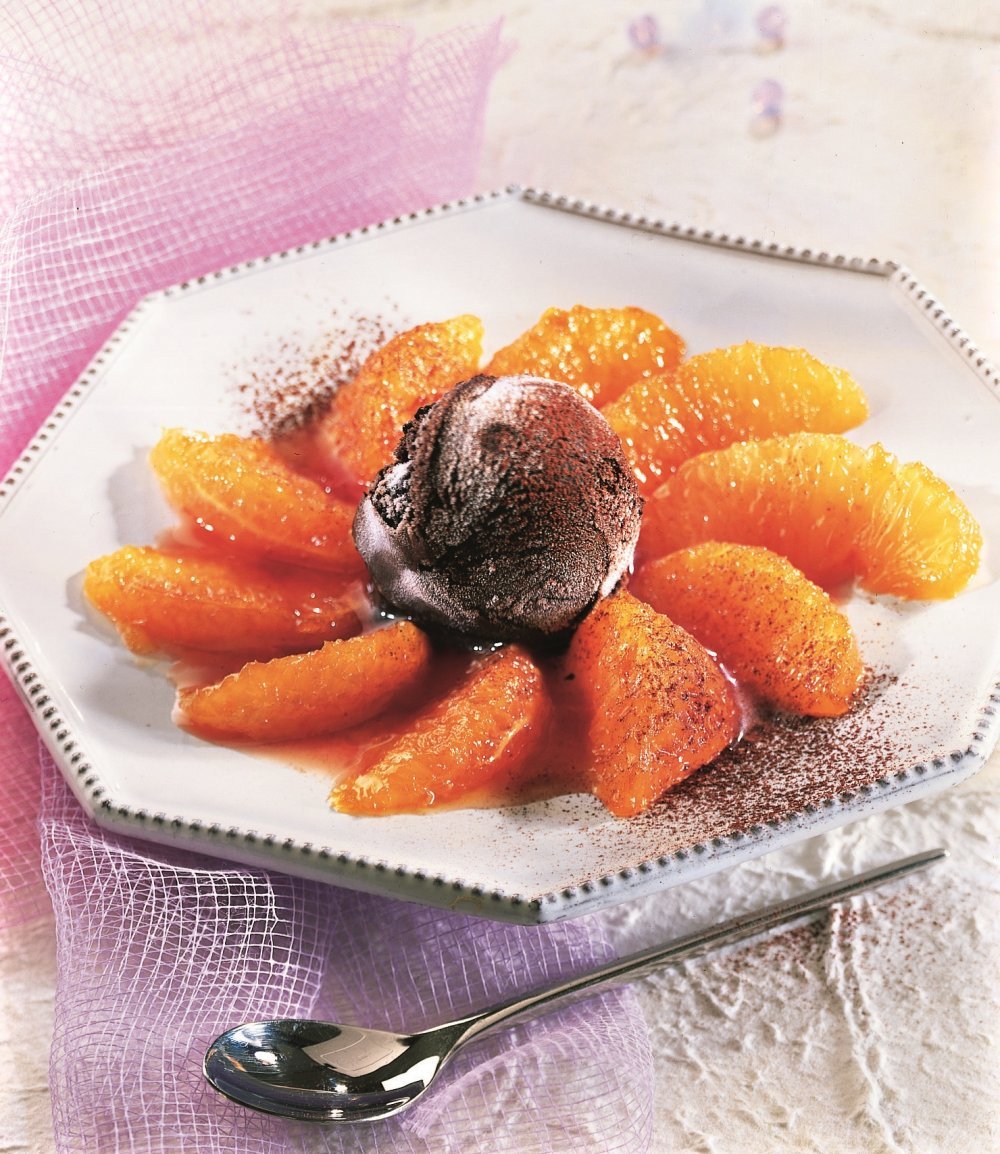 Rosace de pamplemousse confit et sorbet au cacao