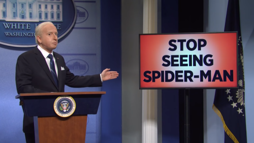 Joe Biden commands the nation to 'stop seeing Spider-Man' in an absolutely unhinged 'SNL' cold open
