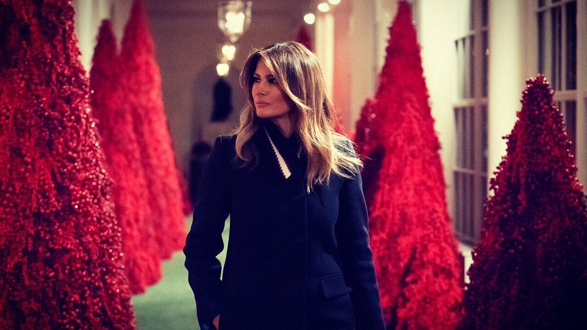 2018: Melania Trump's blood red Christmas decorations have given us the gift of memes