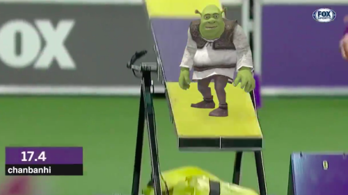 The immense joy of watching Tiny Shrek sprint through an obstacle course