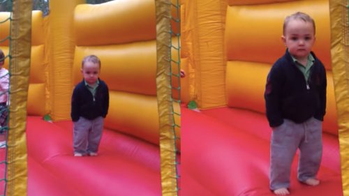 Unenthused kid in a bouncy house is our collective muse