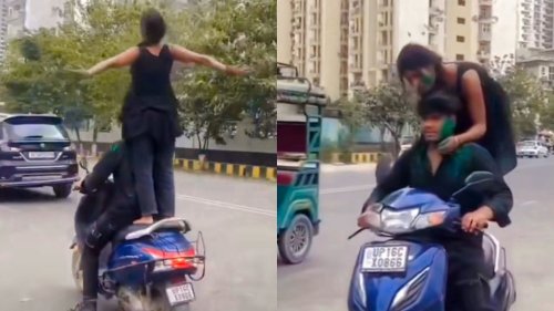 Girl Poses Like Titanic On Scooter During Holi; Noida Police Imposes Heavy Fine After Video Goes Viral