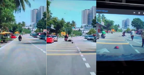Watch as a coconut falls on a woman's head in a freak accident in Malaysia