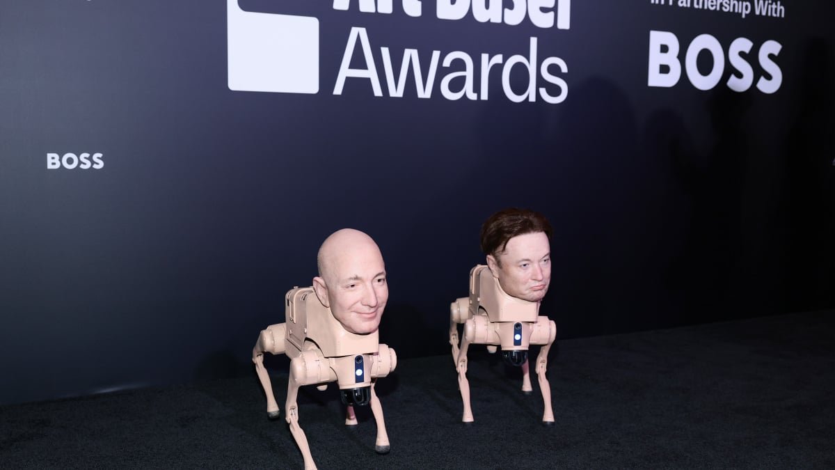 Beeple's billionaire robot dogs — Musk, Zuckerberg, and Bezos — are pure nightmare fuel