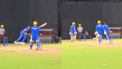 MS Dhoni Powers Pathirana For A Six With Classic Helicopter Shot In CSK Practice