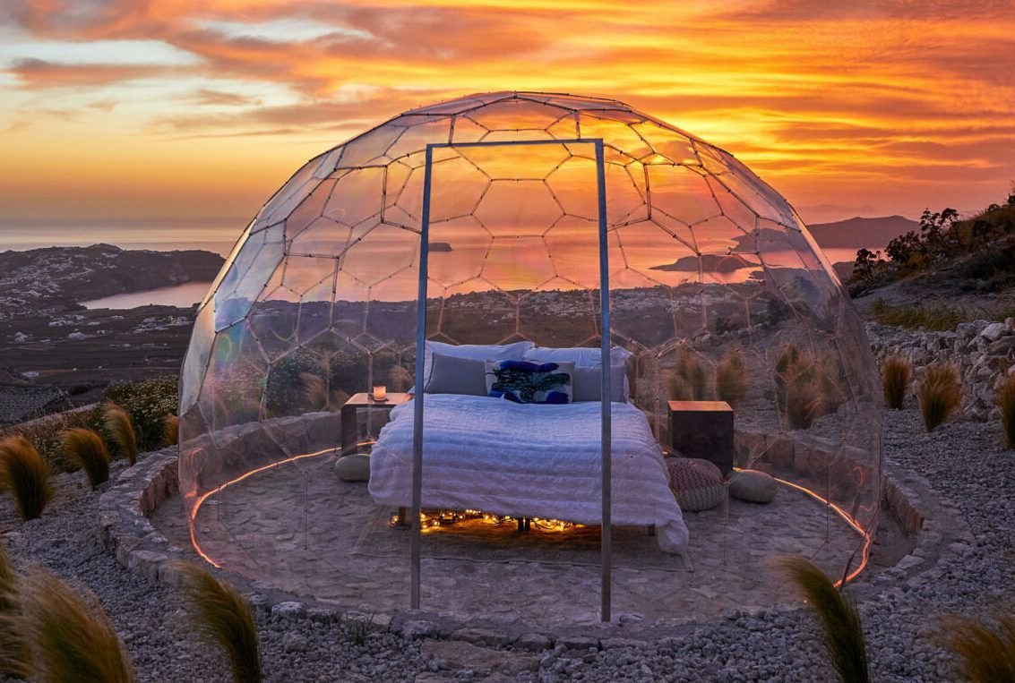Santorini’s New Sky Dome Lets Guests Dine and Sleep Under the Stars