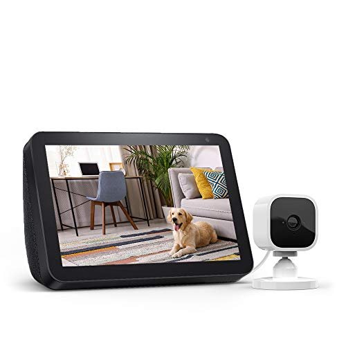 Echo Show 8 (1st Gen, 2019 release) Charcoal with Blink Mini Indoor Smart Security Camera, 1080 HD with Motion Detection