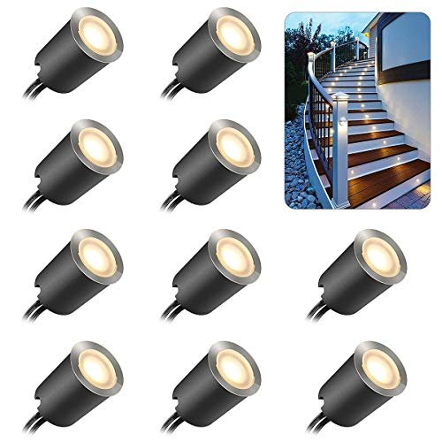 SMY Lighting 10 Pack Recessed LED Deck Light Kits with Protecting Shell, 32mm, Warm White, IP67 Waterproof, 12V Low Voltage, for Outdoor Garden, Patio, Stair, Kitchen Decoration