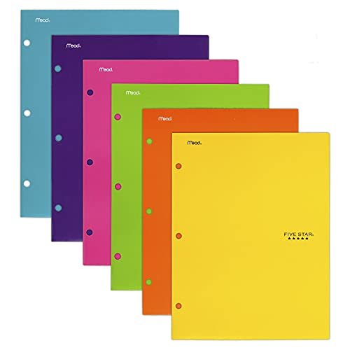 Five Star 4-Pocket Folders, 6 Pack, Fits 3-Ring Binders, Holds 11" x 8-1/2", Assorted Colors Will Vary (38058)