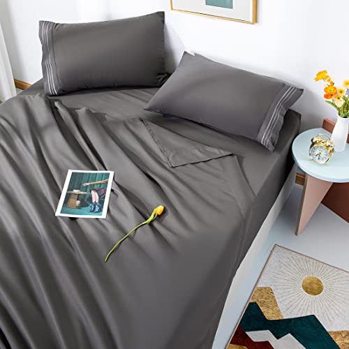 LBRO2M Bed Sheet Set Queen Size 16 Inches Deep Pocket 1800 Thread Count 100% Microfiber Sheet,Bedding Super Soft Comfortable, Cool Warm,4 Pieceï¼Dark Greyï¼