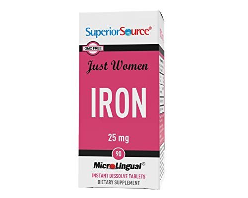 Superior Source Just Women - Iron 25 mg, (Ferrous Fumarate), Under The Tongue Quick Dissolve Sublingual Tablets, 90 Count, Easily Absorbed, Assists Red Blood Cell Formation, Non-GMO