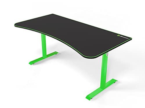 Arozzi Arena Ultrawide Curved Gaming and Office Desk with Full Surface Water Resistant Desk Mat Custom Monitor Mount Cable Management Cut Outs Under The Desk Cable Management Netting - Green