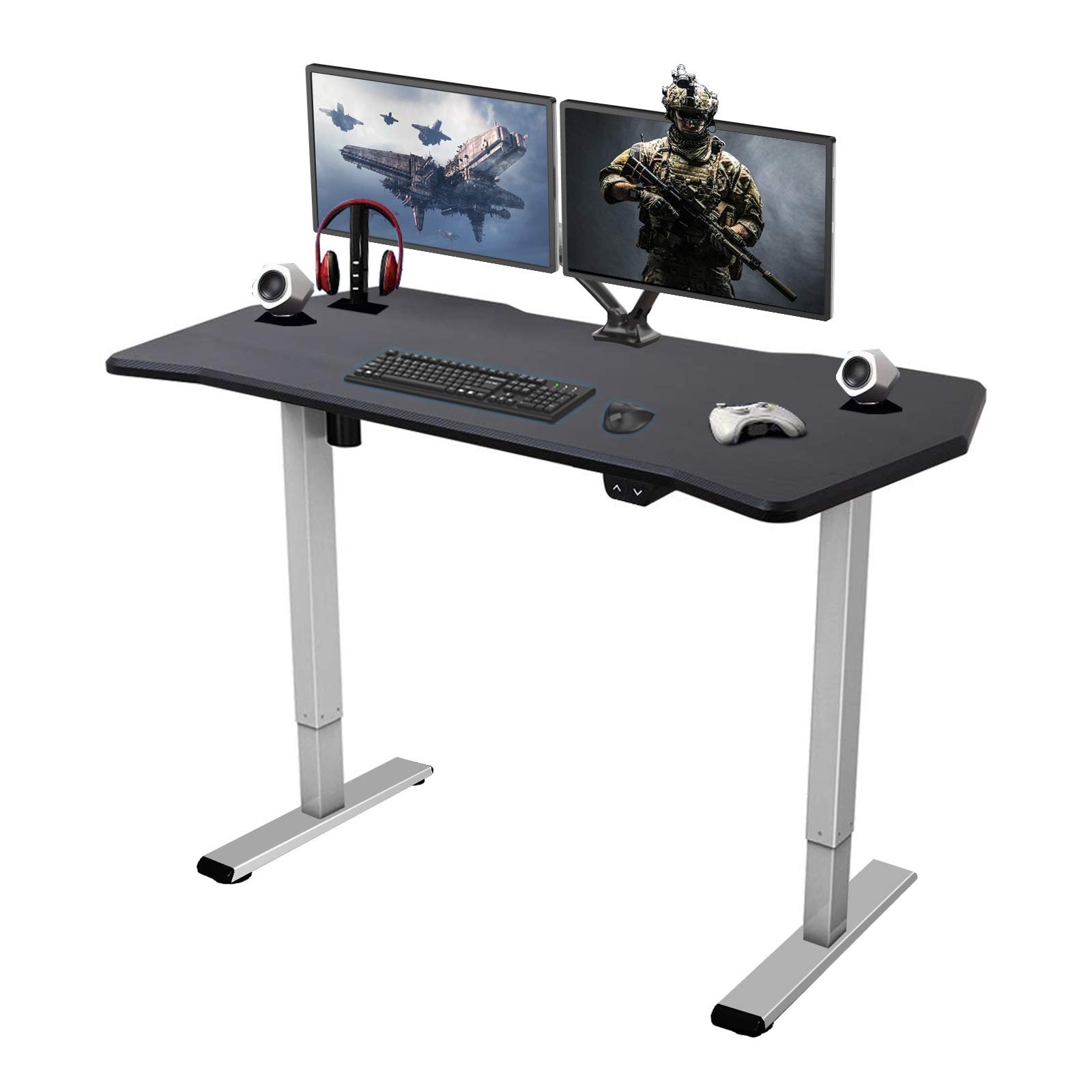 FLEXISPOT Height Adjustable PC Gaming Desk 55 x 27 Inches Computer Table for E-Sports Gamer Gray Frame with Game Top