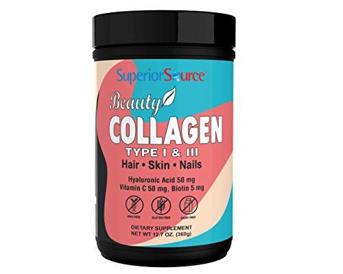 Superior Source Beauty Collagen Peptides (Hydrolyzed Types 1 & 3), Hyaluronic Acid, Vitamin C, Biotin, Hair, Skin and Nail Support, Grass-Fed, Paleo and Keto Friendly, Unflavored (12.7 oz), Non-GMO