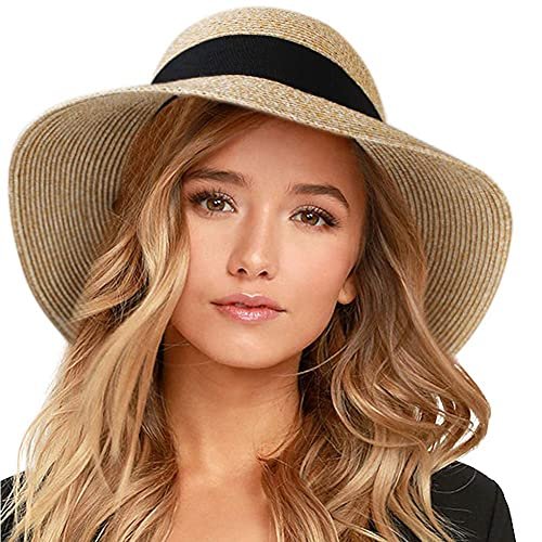 FURTALK Womens Beach Sun Straw Hat UV UPF 80+ Travel Foldable Brim Summer UV Hat