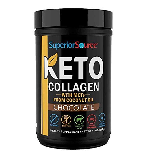 Superior Source Keto Collagen Protein Powder Chocolate (14 oz), Grass Fed Collagen Peptides with MCT Oil, 23 (17 g) Servings, Pre/Post Workout, Gluten Free, Paleo Friendly, Non-GMO
