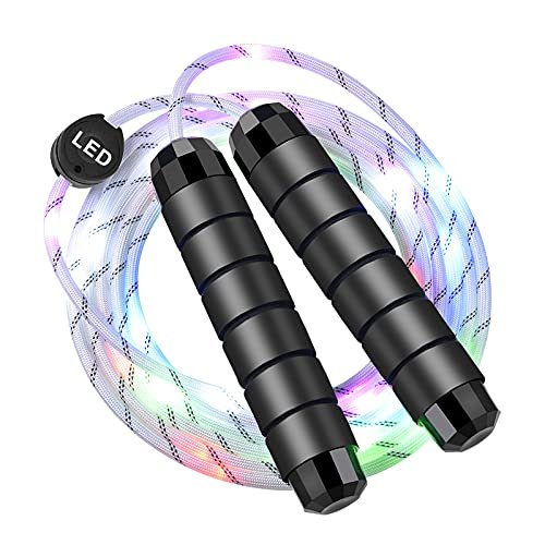 LED Jump Rope, Light Up Jump Rope Flashing Color Changing Skipping Rope for Light Show, USB Chargeable, Comfortable Foam Handle, Multi Color - Universal Size for Kids & Adults
