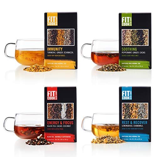 The Fit Cook Premium Wellness Tea Bundle - Rich & Health-Conscious Tea Infused with Hand-Picked, Natural Ingredients - FOUR Savory Blends to Soothe, Support Immunity, Promote Rest & Recovery, and Turn Up Energy & Focus - SIXTY sachets by Kevin Curry