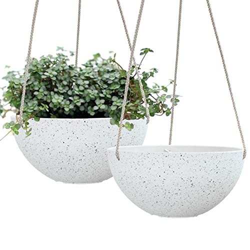 Speckled white hanging planters