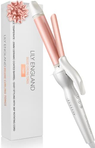 Hair Curling Wand 25mm, Ceramic Curling Tongs for Short Hair to Long Hair, 100°C - 200°C Adjustable Temperature & Auto-Shut Off, Rose Gold Hair Curler by Lily England