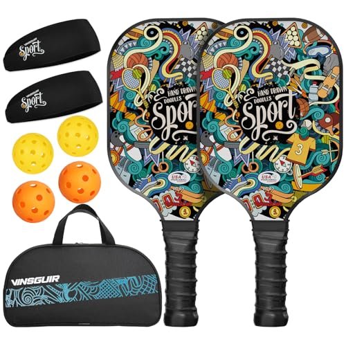 VINSGUIR Pickleball Paddles, USAPA Approved Composite Pickleball Set of 2, Pickleball Rackets with 4 Pickleballs Balls, Pickleball Bag, Pickle Ball Paddle Gifts for Women Men Kids Beginners