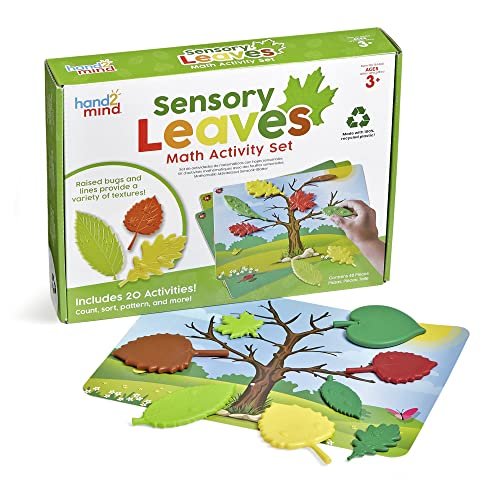 hand2mind Sensory Leaves Math Activity Set, Pattern Play, Shape Puzzle, Pattern Blocks Cards, Math Counters, Sorting Toy, Shapes for Toddlers, Counting Toy, Kindergarten Learning Activities